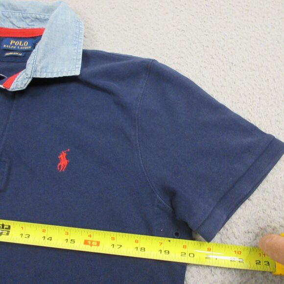 Polo Ralph Lauren Men Flag Rugby Polo Shirt size M Custom Slim Fit Blue Chambray - Picture 6 of 8